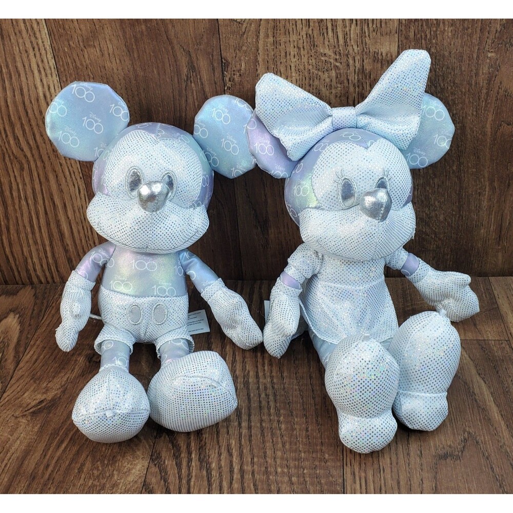 Disney 100 Mickey and Minnie 12" Plush Silver Irradescent Holographic